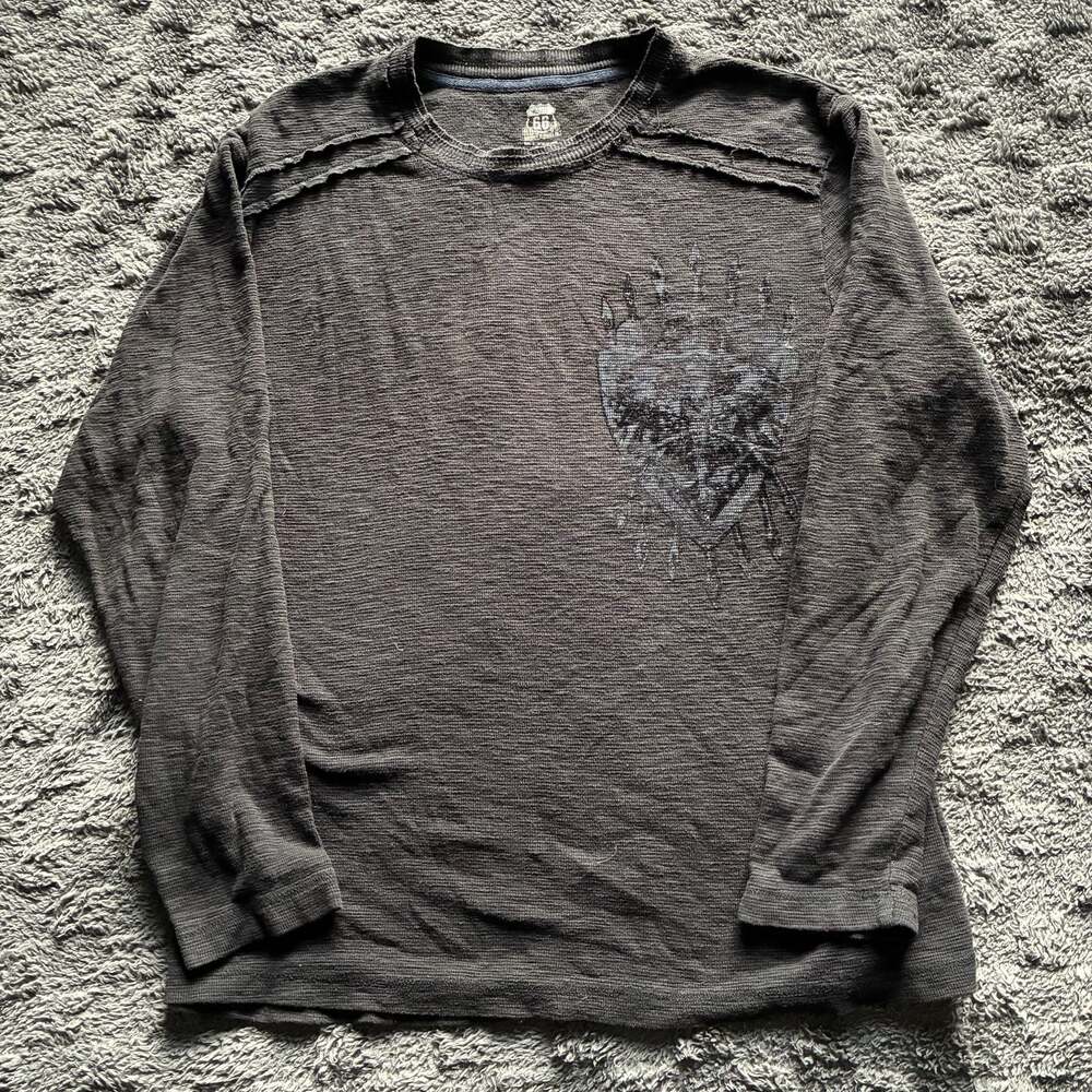 Y2K Route 66 Distressed Thermal Long Sleeve Skull Graphic